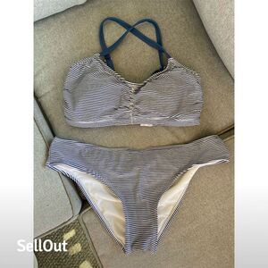 Xhilaration Women's Striped Bikini Set Blue Cross-Back Lace-Up Size L Standard